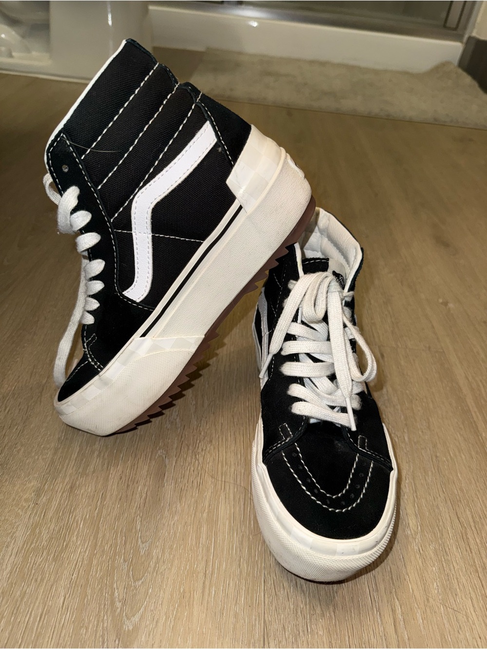 Vans Sk8-Hi Stacked Black, White & Gum Platform Shoes - Picture 4 of 10